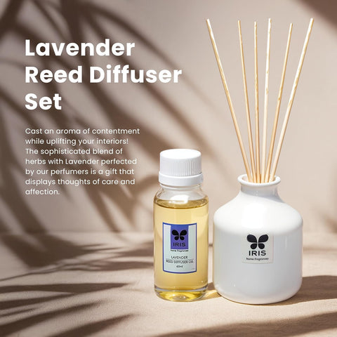 IRIS Home Fragrance,60Ml Lavender Reed Diffuser Set |Free 6 Reeds Sticks of 7.5"|Stress Relief & Aromatherapy |Long-Lasting,Smoke-Free Air Freshener for Home,Bedroom and Office | Ideal for Gifting