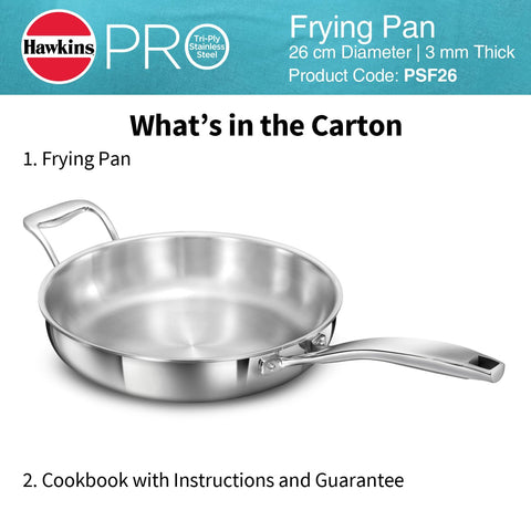 Pro Tri-Ply Stainless Steel Fry Pan 26 cm (2.6 L) – Induction Compatible Cookware Without Lid