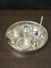Silver Plated Puja Thali Set – Traditional Decorative Pooja Plate with Accessories for Worship