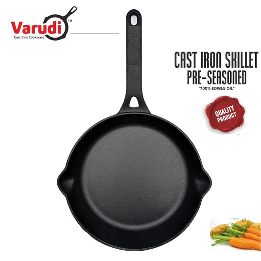 Varudi Cast Iron Fry Pan (20 cm) Skillet Long Handle With Silicon Grip Fry Pan 37 cm, 20 cm diameter 1 L capacity (Cast Iron)