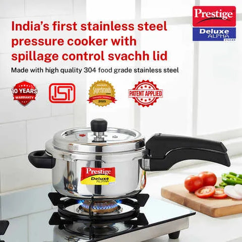 Prestige Deluxe Alpha Svachh Stainless Steel Spillage Control Mini Handi Pressure Cooker, 3 L (Silver)