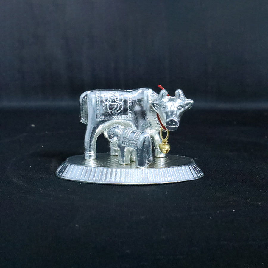 Silver Plated Cow and Calf Idol – Big Kamadhenu Statue for Puja, Décor & Gifting