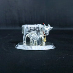 Silver Plated Cow and Calf Idol – Big Kamadhenu Statue for Puja, Décor & Gifting