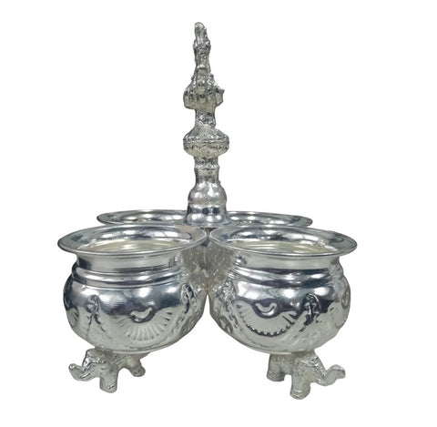 German Silver 4 Cups Panchwala Haldi Kumkum Holder – Decorative Puja Showpiece & Gift