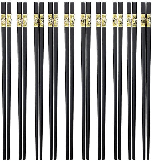 Premium Black Gold Plastic Alloy Chopsticks – 10 Pairs | Reusable, Durable & Dishwasher Safe