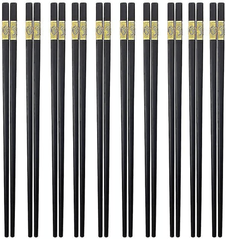 Premium Black Gold Plastic Alloy Chopsticks – 10 Pairs | Reusable, Durable & Dishwasher Safe