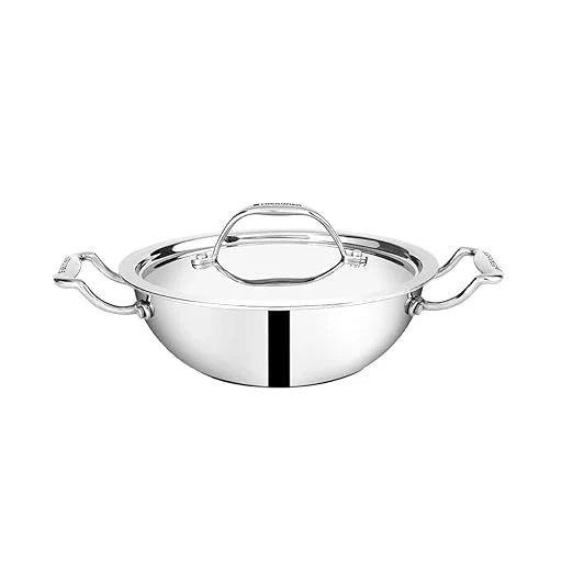 Bergner Argent Tri-Ply Stainless Steel Deep Kadai (24cm) With Lid