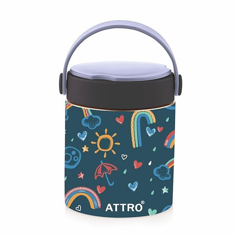Happy Go Vacuum Insulated ISI Certified Stainless Steel Soup Jar 500ml, Leakproof & BPA-Free for Kids & Adults, Long Temperature Retention,Ideal for School, Office & Travel-Rainbow Magic Blue