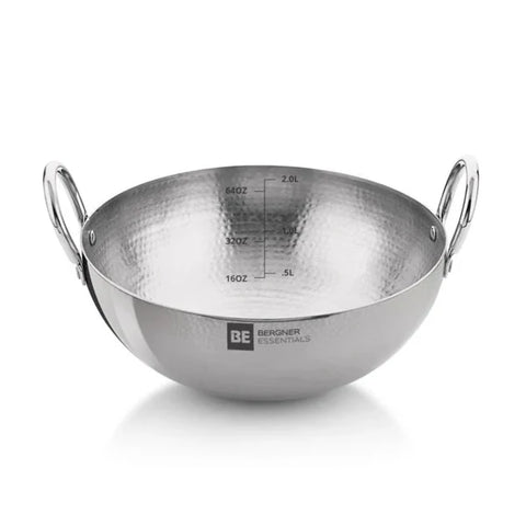 Be Bergner 20cm (1.85L) Stainless Steel Hammered Kadhai, (Induction Base) - 6216