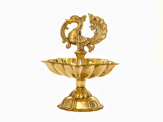 Peacock Design Brass Diya | Traditional Oil Lamp for Pooja | Kuthu Vilakku Decoration Items for Home Decor
