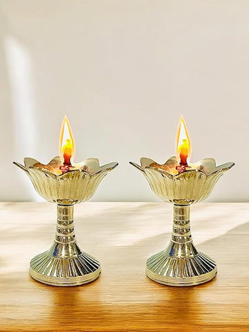 Brass Lotus Akhand Deep Paheldar Stand No.1 (Pack of 2)