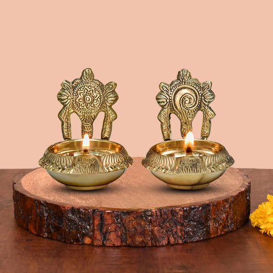 Brass Naman Shakh Chakram Kuber Diya Brass (Pack of 2) Table Diya