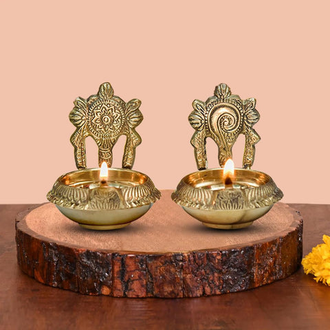 Brass Naman Shakh Chakram Kuber Diya Brass (Pack of 2) Table Diya
