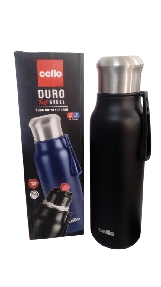 Cello Stainless Steel Duro Tuff Steel Hot Style 1200 Hot & Cold Flask Bottle (Black)
