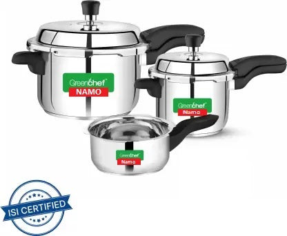 GREENCHEF Namo 2L+3L+5L Outer Lid Stainless Steel Pressure Cooker- 5512 (Silver)