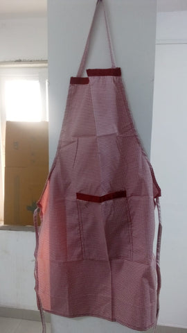 Professional Kitchen Apron with Small Check Pattern - Durable Cotton