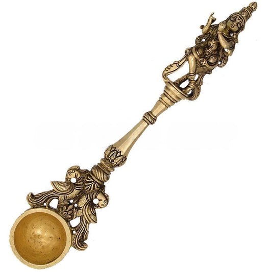 Brass Krishna Pooja Hawan Spoon for Pouring Ghee In hawan Kund, Holy Water Decorative Showpiece - 3 cm
