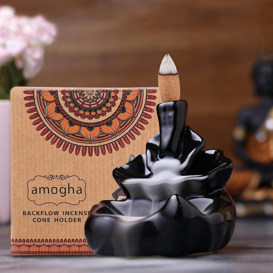 Amogha Backflow Incense Cone Holder Showpiece (Fountain) | Meditating Alien Design | Smoke Fountain for Home, Office Desk, Living Room Decor | Gift Item| with 10 Free Incense Cones.