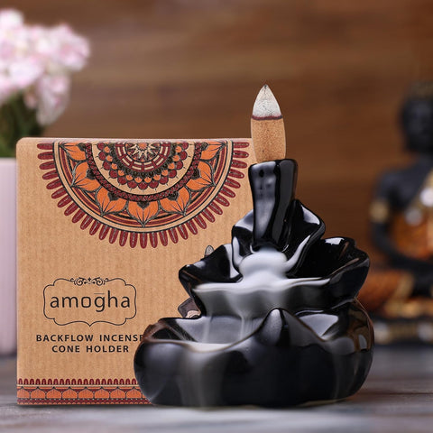 Amogha Backflow Incense Cone Holder Showpiece (Fountain) | Meditating Alien Design | Smoke Fountain for Home, Office Desk, Living Room Decor | Gift Item| with 10 Free Incense Cones.