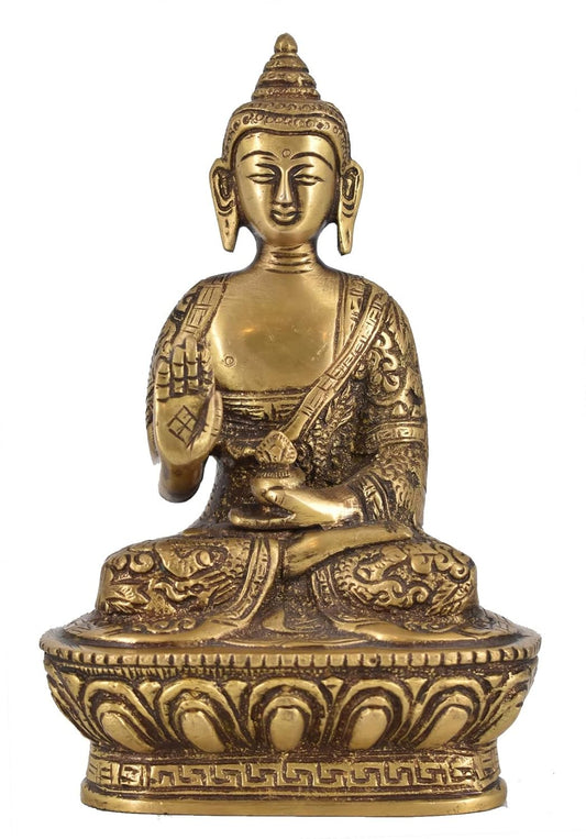 Agromech Brass Buddha Blessing Statue Idol for Home Decorative Showpiece