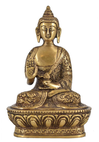 Agromech Brass Buddha Blessing Statue Idol for Home Decorative Showpiece