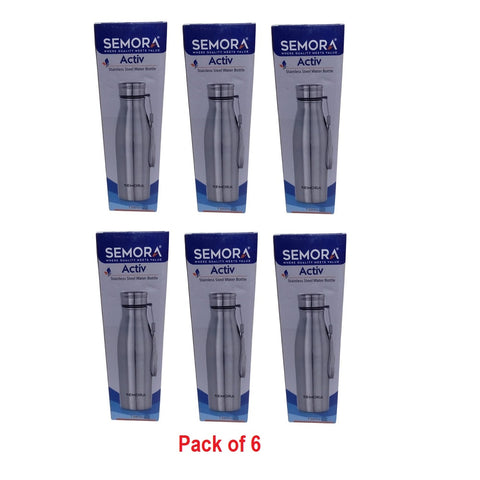 Stainless Steel Activ Water Bottle 750ml | Leakproof Durable Metal Bottle for Gym, Office, School & Travel | Reusable Drinking Bottle | Pack of 6