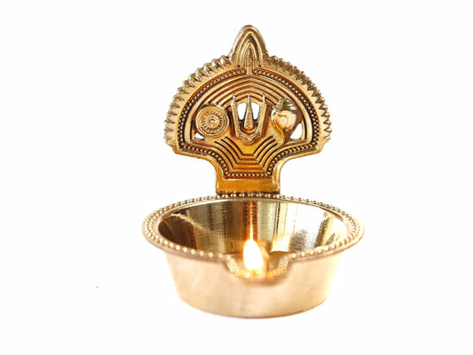 Brass Shankh Chakra Flate Diya Brass (Pack of 2) Table Diya