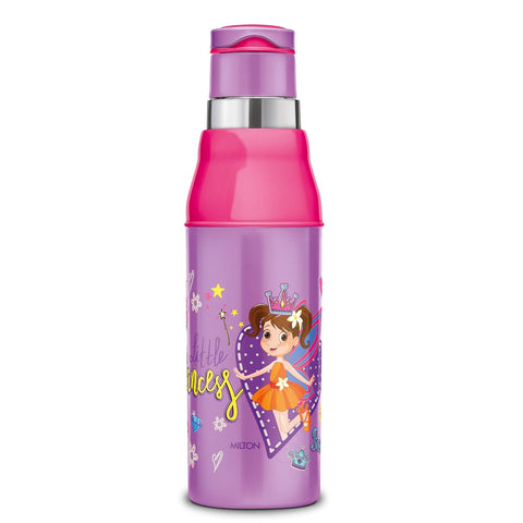 MILTON Kool Steelight 600 Kids Plastic Insulated Water Bottle with Straw, 500 ml, Sipper Bottle, Leak Proof, BPA Free, Food Grade, School & Picnic Bottle, Purple