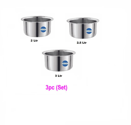 Stainless Steel Round Bottom Tope, Bhagona, Dekchi No.16 to 18 Tope Set