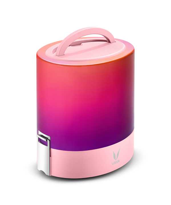VAYA TYFFYN Ombre Pink Copper-Finished Stainless Steel Lunch Box with Bagmat, 1000 ml, 3 Containers, Pink