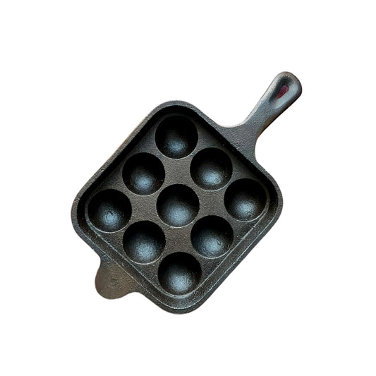 Cast Iron 9 Cavity Paniyaram/Paddu/Ponganalu Pan/Kallu with Handle Appam Maker
