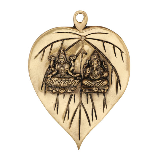 Agromech Brass Lakshmi Ganesh Leaf Plate Wall Hanging
