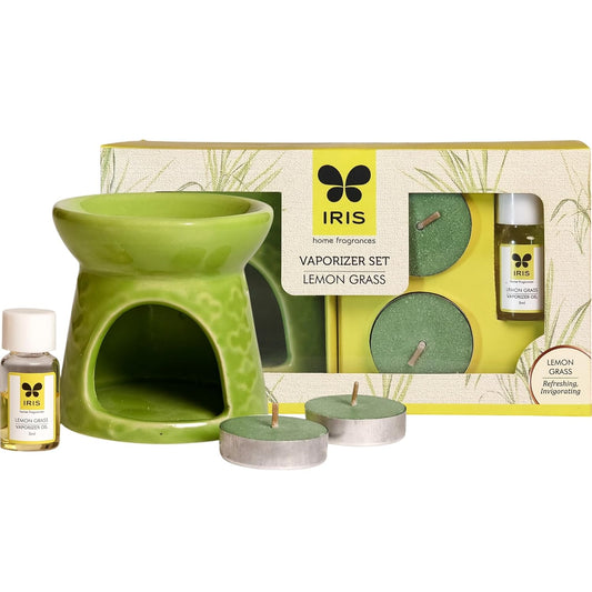 Ceramic Lemongrass Fragrance Vaporizer Set with Aroma Oil & Tealights