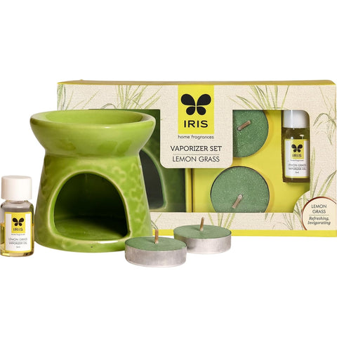 Ceramic Lemongrass Fragrance Vaporizer Set with Aroma Oil & Tealights