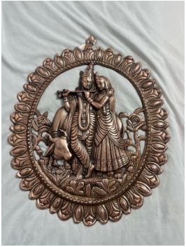 Metal Radha Krishna Murti Wall Hanging Decorative Showpiece - 42 cm