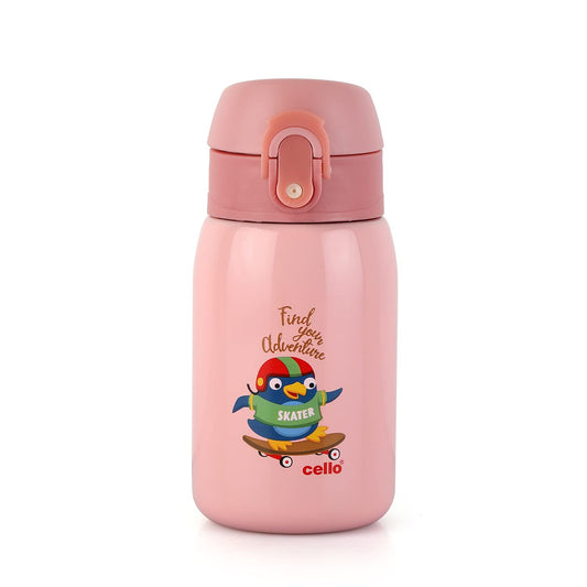 Cello Junior Stainless Steel Vacuum Insulated Double Walled Bottles | Hot & Cold Water Flask | Water Bottle for Kids Boys & Girls for School (275 ml | Peach | Bpa Free | Leak Spill Proof)