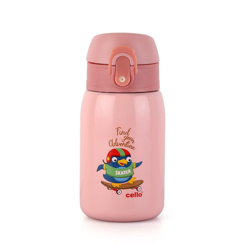 Cello Junior Stainless Steel Vacuum Insulated Double Walled Bottles | Hot & Cold Water Flask | Water Bottle for Kids Boys & Girls for School (275 ml | Peach | Bpa Free | Leak Spill Proof)
