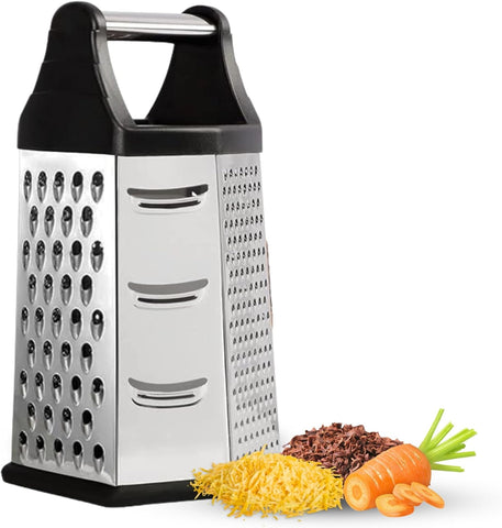Stainless Steel Cheese Grater with Handle Box Grater w/ 6 Sides Vegetable & Fruit Grater & Slicer