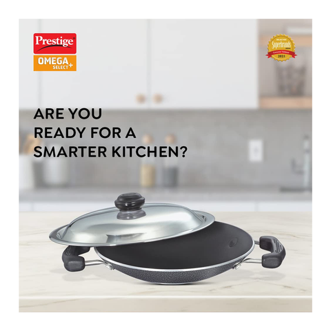 Prestige Omega Deluxe Appachatty with Lid, 200mm (30731) – Non Stick Cookware, Black