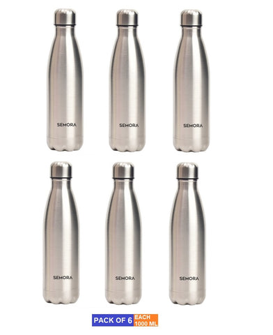 Stainless Steel PureFlow Hot & Cold/Vacuum Insulated Water Bottle 1000ml (Pack of 6)