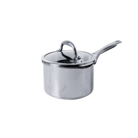 Meyer Select Nickel Free Stainless Steel Saucepan | Sauce pan with triply Base| Sauce Pot with Straining Glass Lid |Milk pan with Lid | Gas and Induction Compatible, 18cm/ 1.9 Liters, Silver |