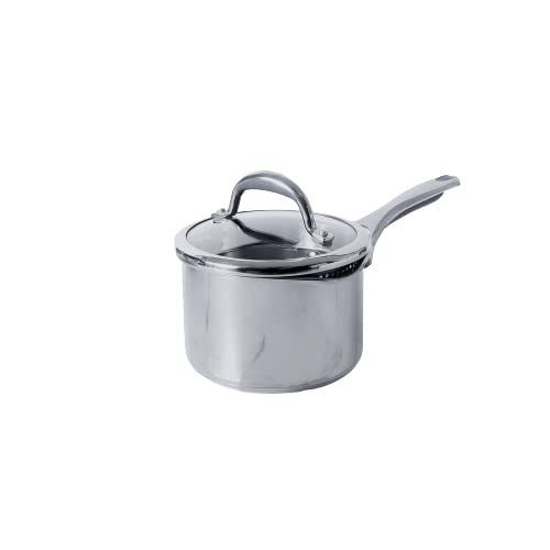 Meyer Select Nickel Free Stainless Steel Saucepan | Sauce pan with triply Base| Sauce Pot with Straining Glass Lid |Milk pan with Lid | Gas and Induction Compatible, 16cm/ 1.4 Liters, Silver