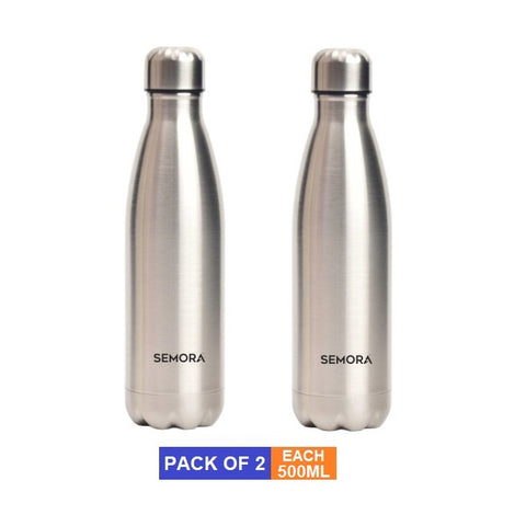 Stainless Steel PureFlow Hot & Cold/Vacuum Insulated Water Bottle 500ml (Pack of 2)