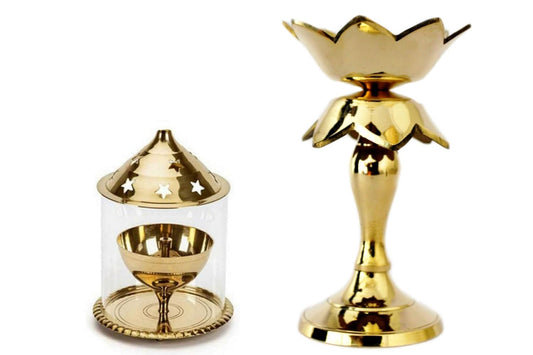 Agromech Brass Kamal/Lotus Stand Deep/Diya No.1 – Decorative Lotus-Shaped Brass Oil Lamp for Pooja & Home Décor