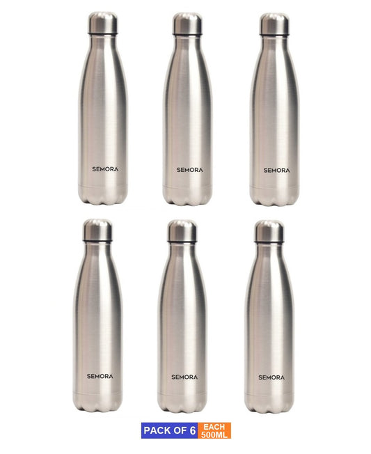 Stainless Steel PureFlow Hot & Cold/Vacuum Insulated Water Bottle 500ml (Pack of 6)