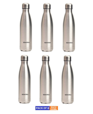 Stainless Steel PureFlow Hot & Cold/Vacuum Insulated Water Bottle 500ml (Pack of 6)