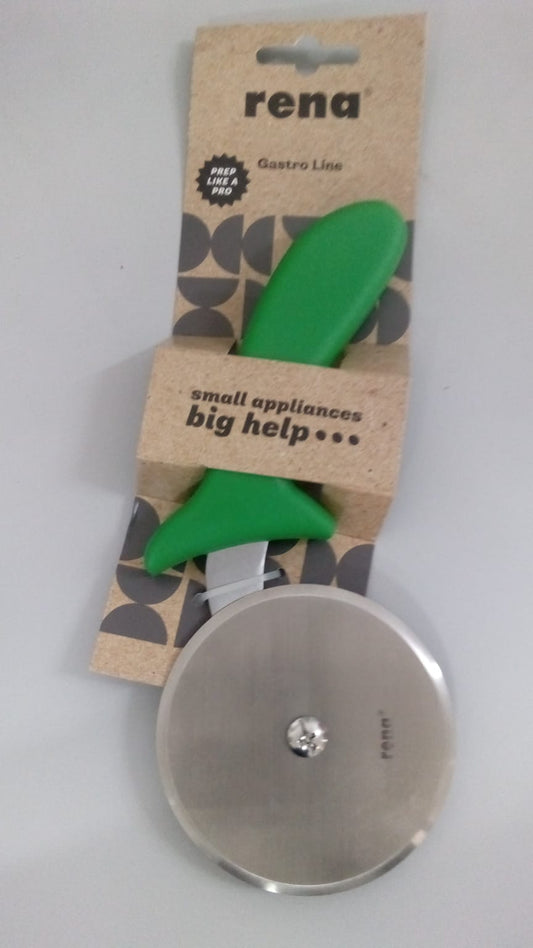 Rena 4-Inch SS Pizza Wheel - Heavy Duty Cutter with Green Grip