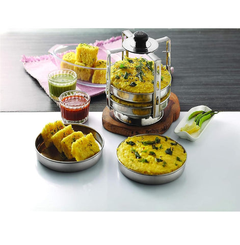 Stainless Steel Dhokla Maker, Thatte Idli Maker, 3 Big Plates Set With Stand