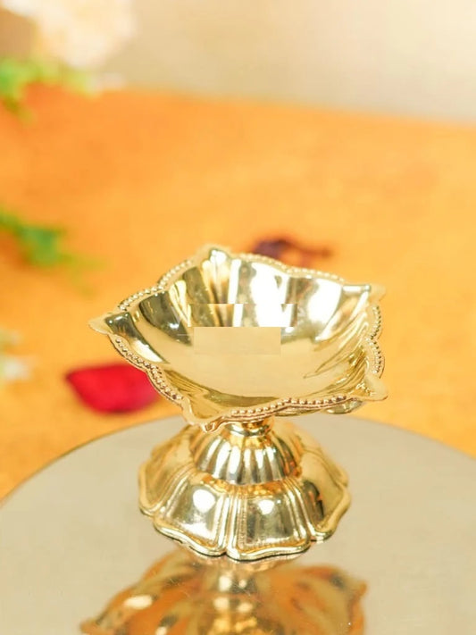 BRASS Panch Mukhi Diya Sada No.3 | Traditional Five Face Brass Oil Lamp for Puja