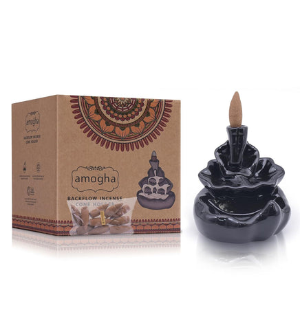 Amogha Backflow Incense Cone Holder Showpiece (Fountain) | Meditating Alien Design | Smoke Fountain for Home, Office Desk, Living Room Decor | Gift Item| with 10 Free Incense Cones.
